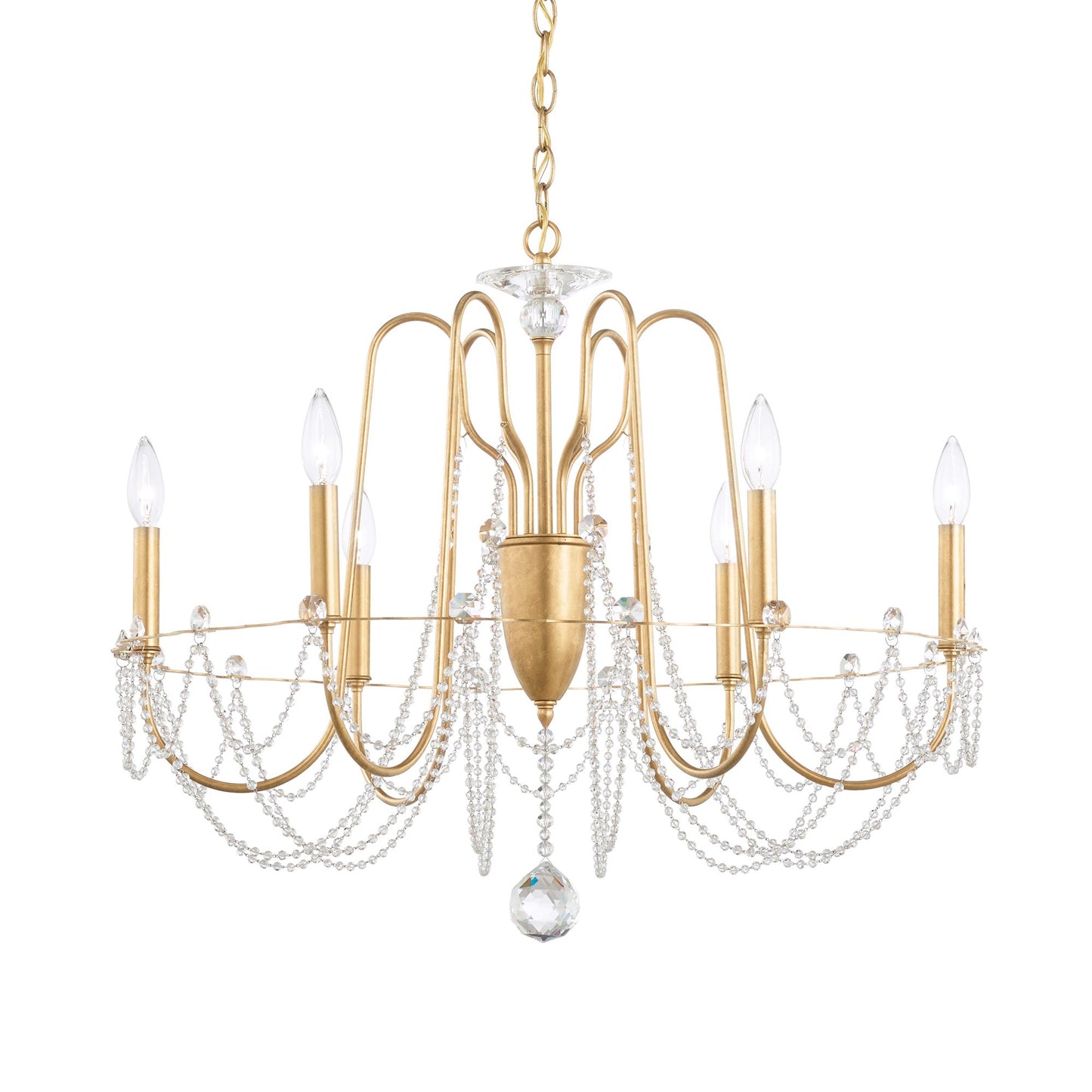 Helenia 30"H x 28"W 6-Light Crystal Chandelier in Heirloom Gold