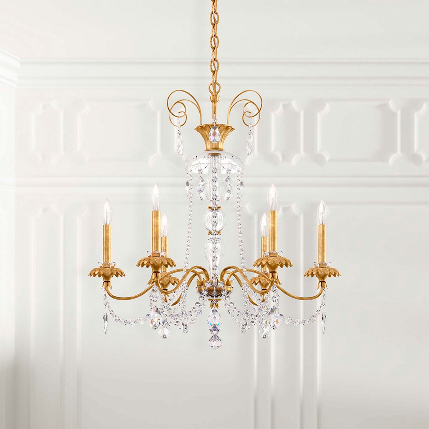 Helenia 30"H x 28"W 6-Light Crystal Chandelier in Heirloom Gold