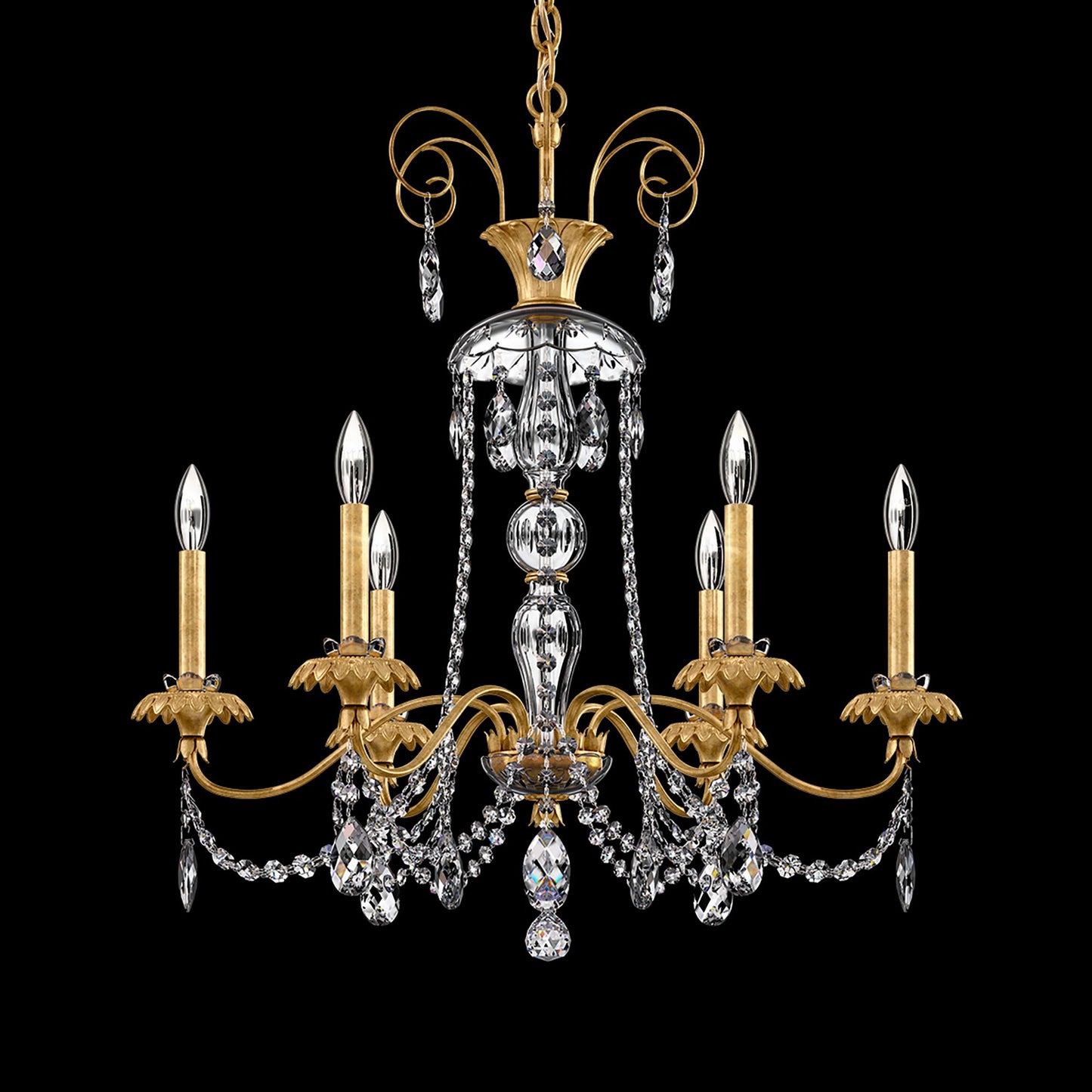 Helenia 30"H x 28"W 6-Light Crystal Chandelier in Heirloom Gold