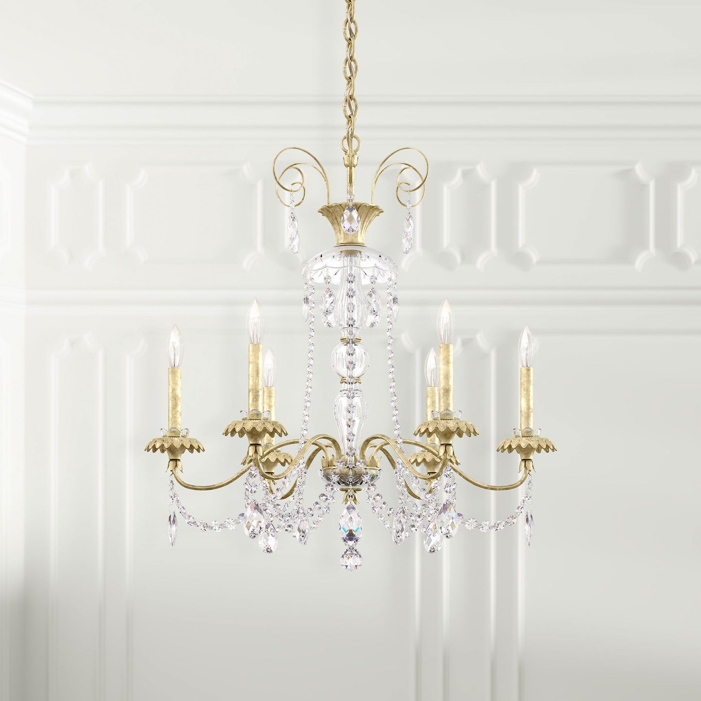 Helenia 30"H x 28"W 6-Light Crystal Chandelier in Heirloom Silver