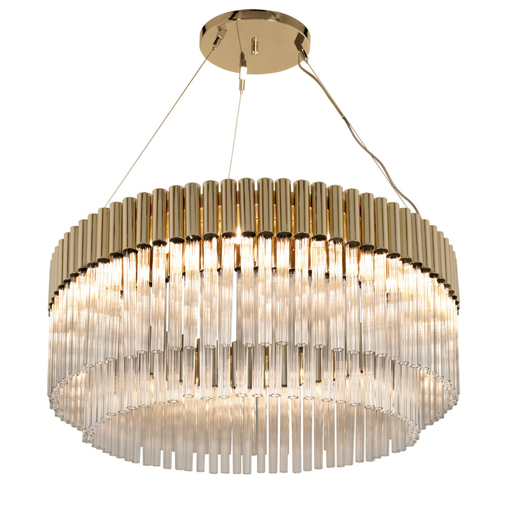 High End 24 Carat Gold Plated Tubular Designer Chandelier