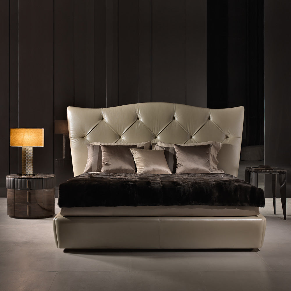 High End Button Upholstered Leather Designer Italian Bed