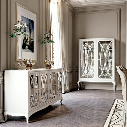 High End Italian White Fretwork Mirrored Sideboard