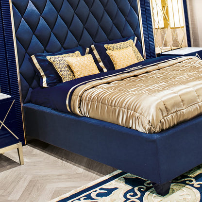 High End Modern Blue Velvet Ottoman Storage Bed