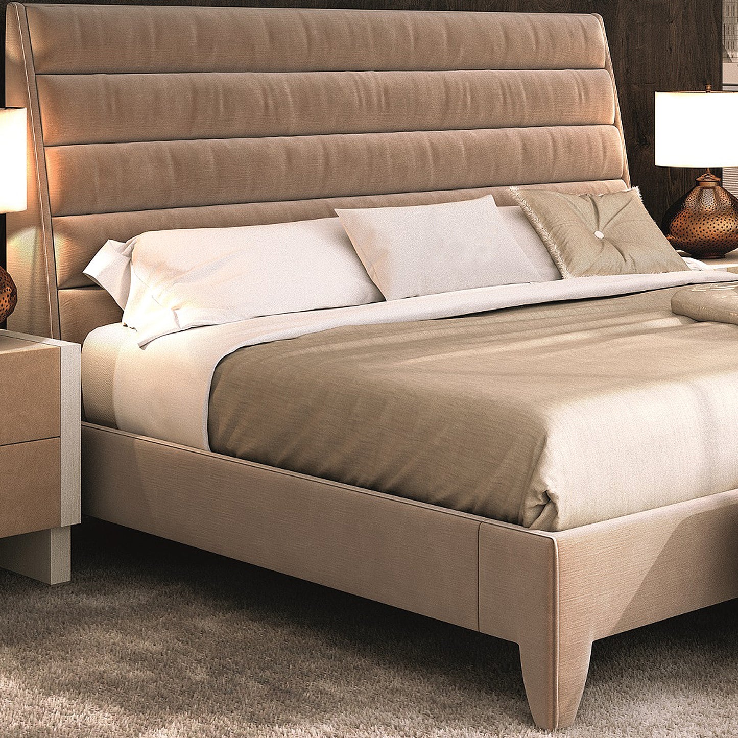 High End Modern Plush Panelled Bed