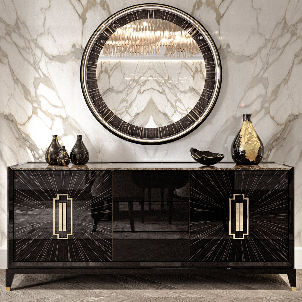 High End Veneer And Marble Sideboard