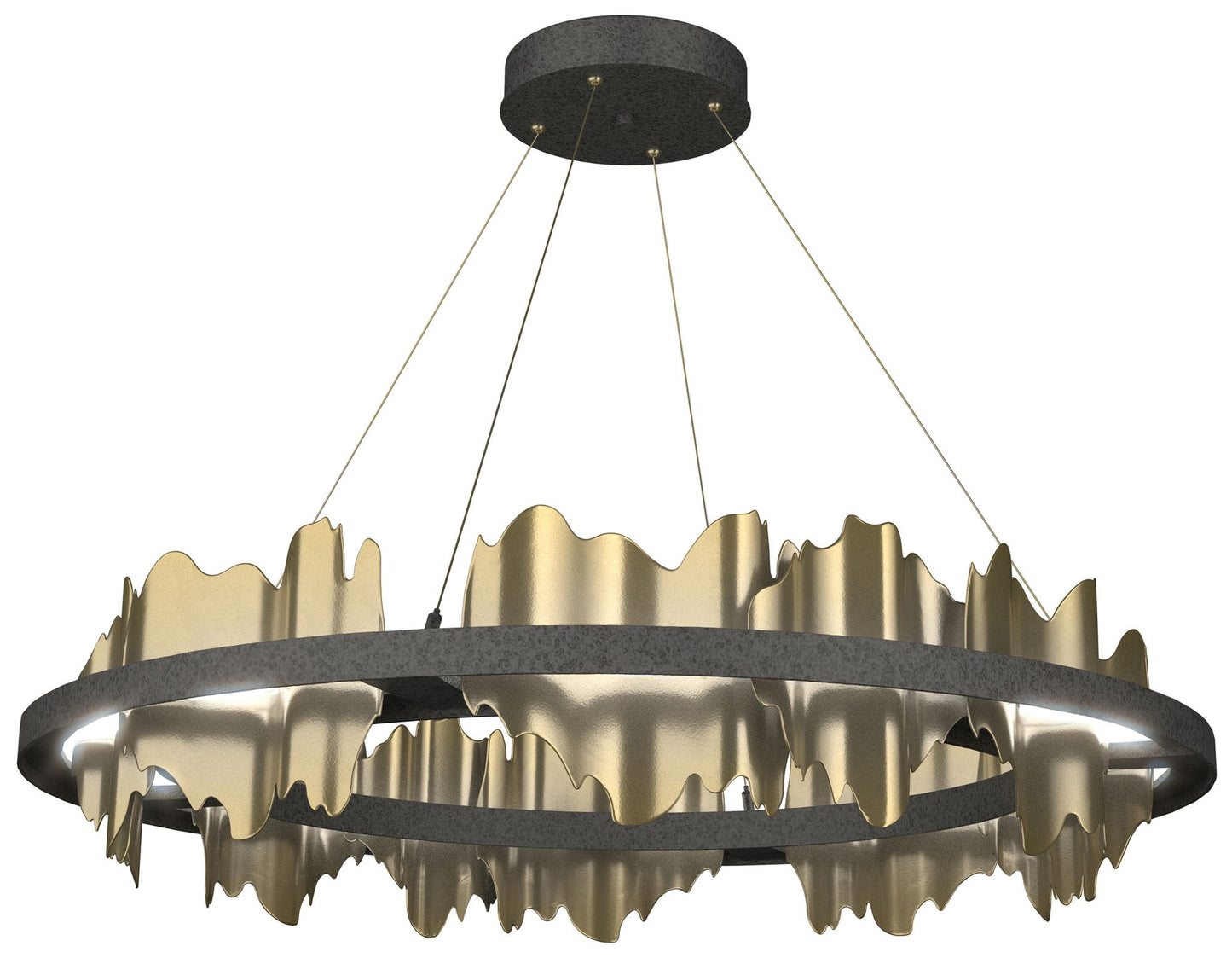 Hildene 38"W Brass Accented Circular Natural Iron Standard LED Pendant