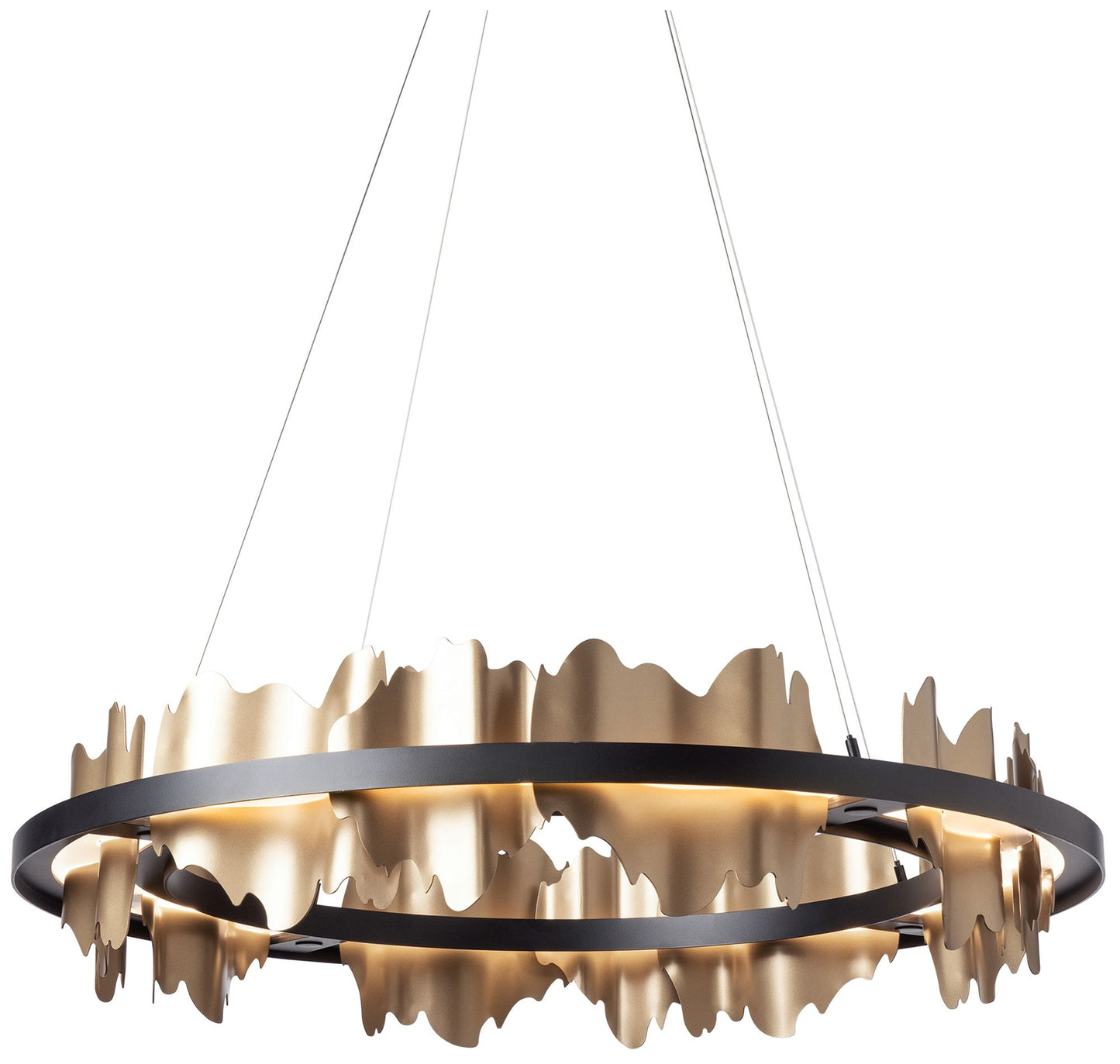 Hildene Circular LED Pendant - Black - Gold Accents - Standard Height