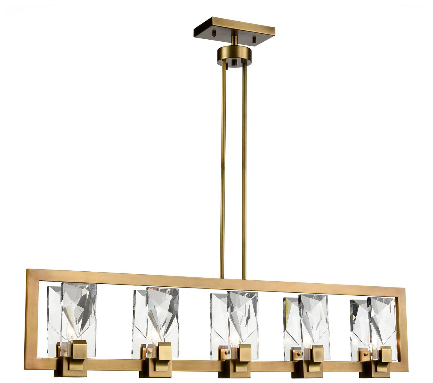 Horizon 5-Light 46 Inch Sleek Linear Aged Brass Crystal Chandelier