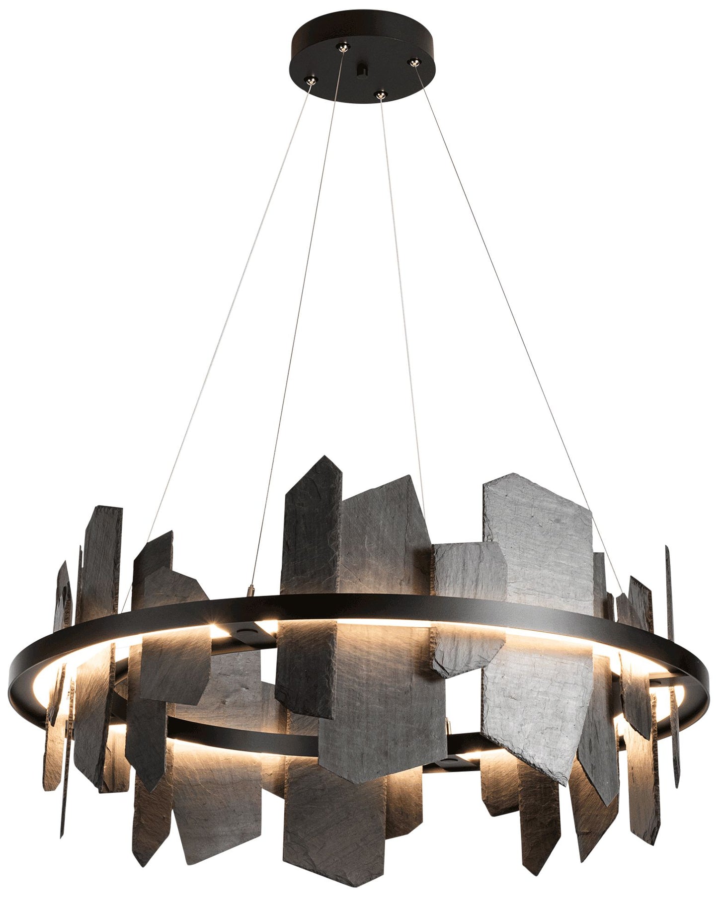 Hubbardton Forge Ardesia 38" Black and Slate LED Ring Chandelier