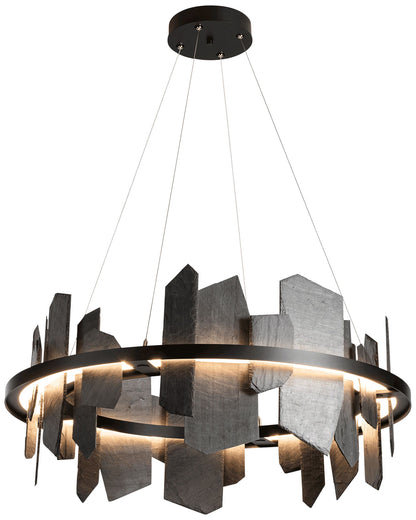 Hubbardton Forge Ardesia 38" Black and Slate LED Ring Chandelier