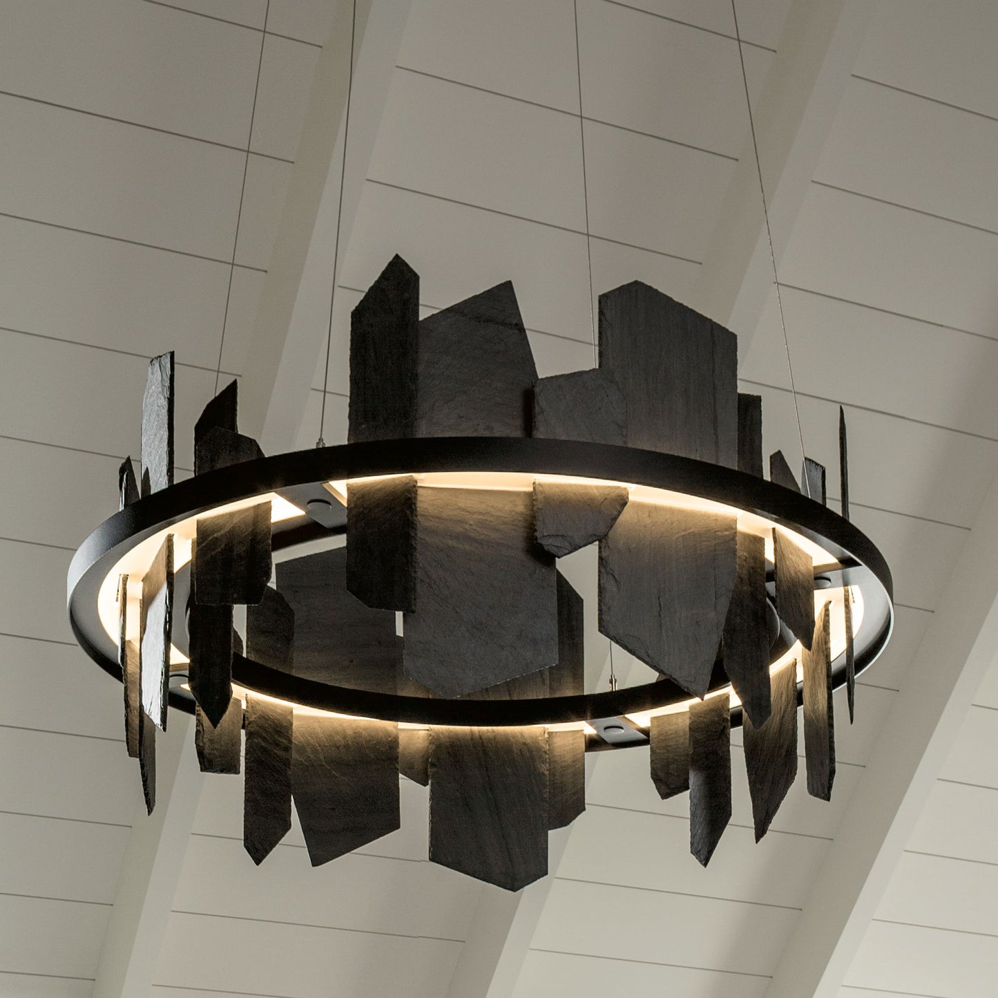 Hubbardton Forge Ardesia 38" Black and Slate LED Ring Chandelier