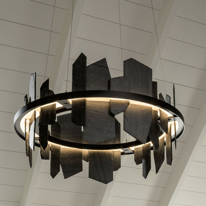 Hubbardton Forge Ardesia 38" Black and Slate LED Ring Chandelier