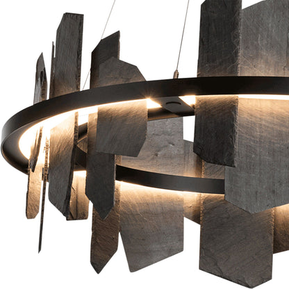 Hubbardton Forge Ardesia 38" Black and Slate LED Ring Chandelier