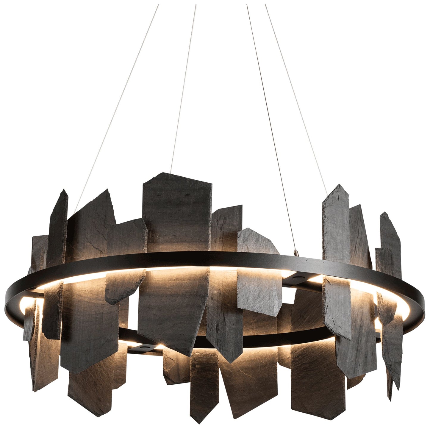 Hubbardton Forge Ardesia 38" Black and Slate LED Ring Chandelier