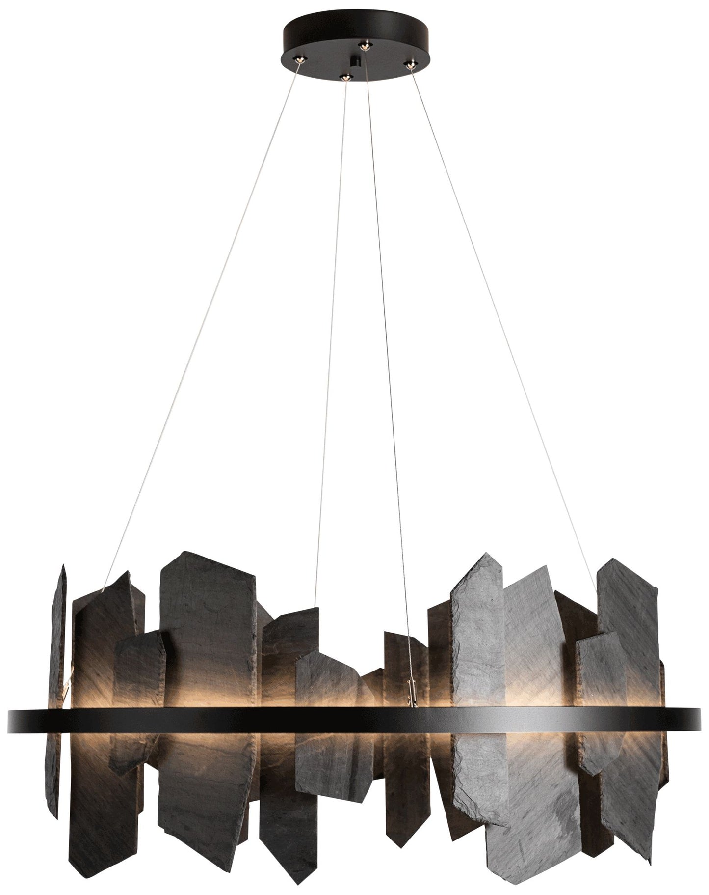 Hubbardton Forge Ardesia 38" Black and Slate LED Ring Chandelier