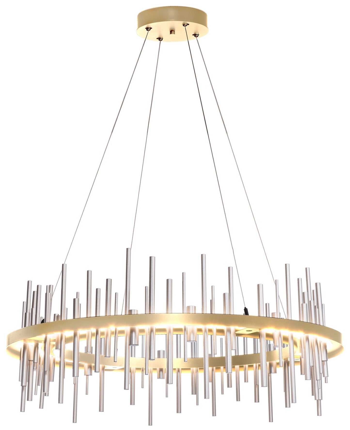 Hubbardton Forge Cityscape 38" Silver and Gold LED Ring Chandelier