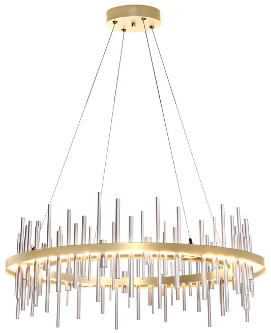 Hubbardton Forge Cityscape 38" Silver and Gold LED Ring Chandelier