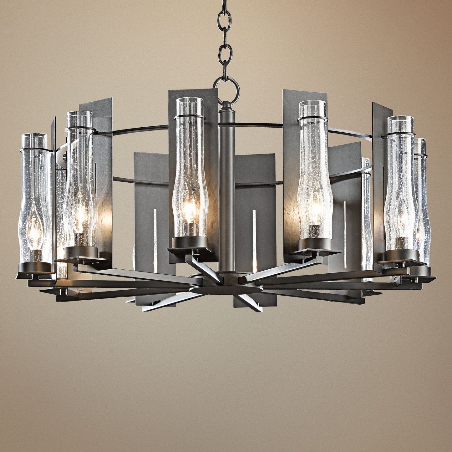 Hubbardton Forge New Town 30"W Smoke 10-Light Chandelier