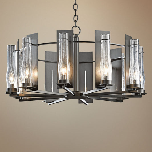Hubbardton Forge New Town 30"W Smoke 10-Light Chandelier