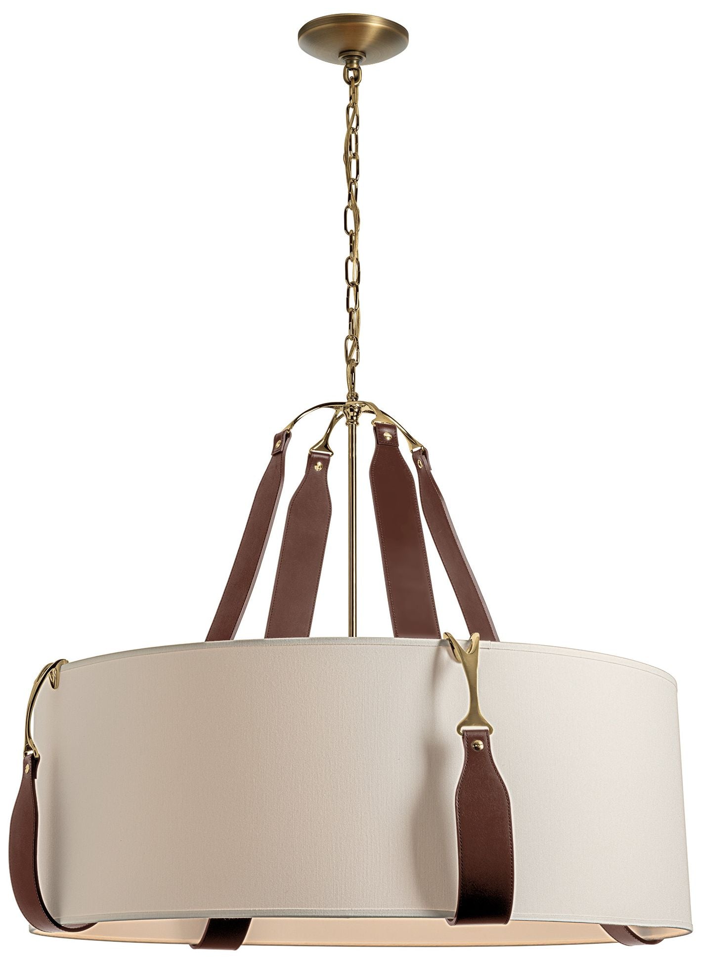 Hubbardton Forge Saratoga 32" Wide Leather and Antique Brass Pendant