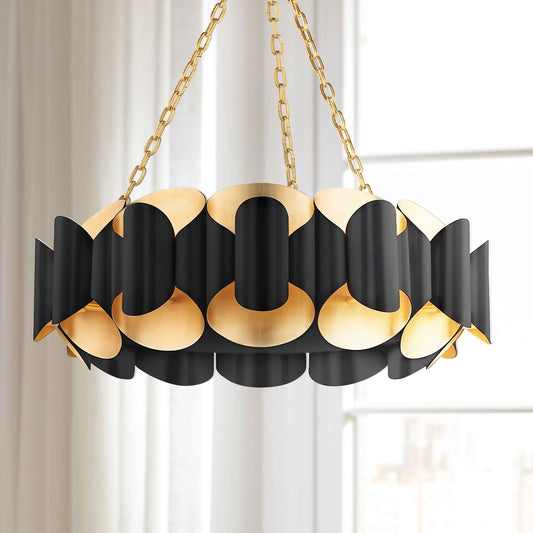 Hudson Valley Banks 34 1/2"W Gold Leaf and Black Chandelier