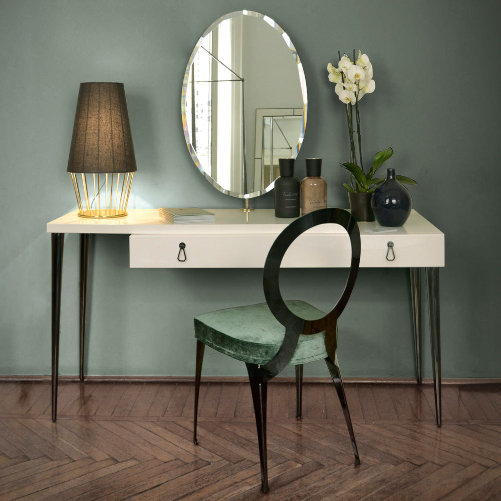 Italian Designer Ivory Lacquered Dressing Table With Mirror