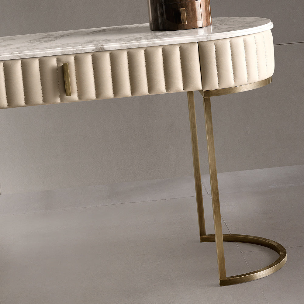 Italian Designer Leather Upholstered Modern Console Table