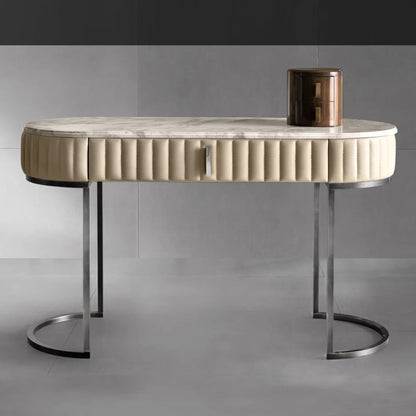 Italian Designer Leather Upholstered Modern Console Table