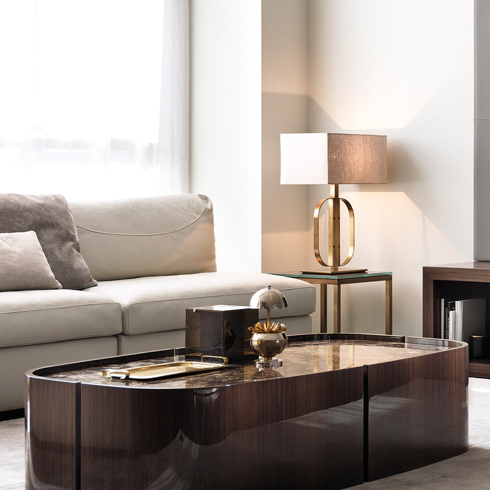 Italian Designer Walnut Veneer And Marble Coffee Table