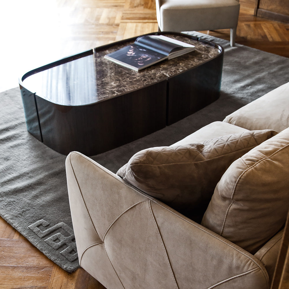 Italian Designer Walnut Veneer And Marble Coffee Table