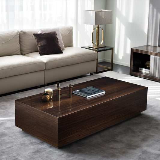 Italian Designer Walnut Veneer Box Coffee Table