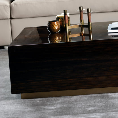 Italian Designer Walnut Veneer Box Coffee Table