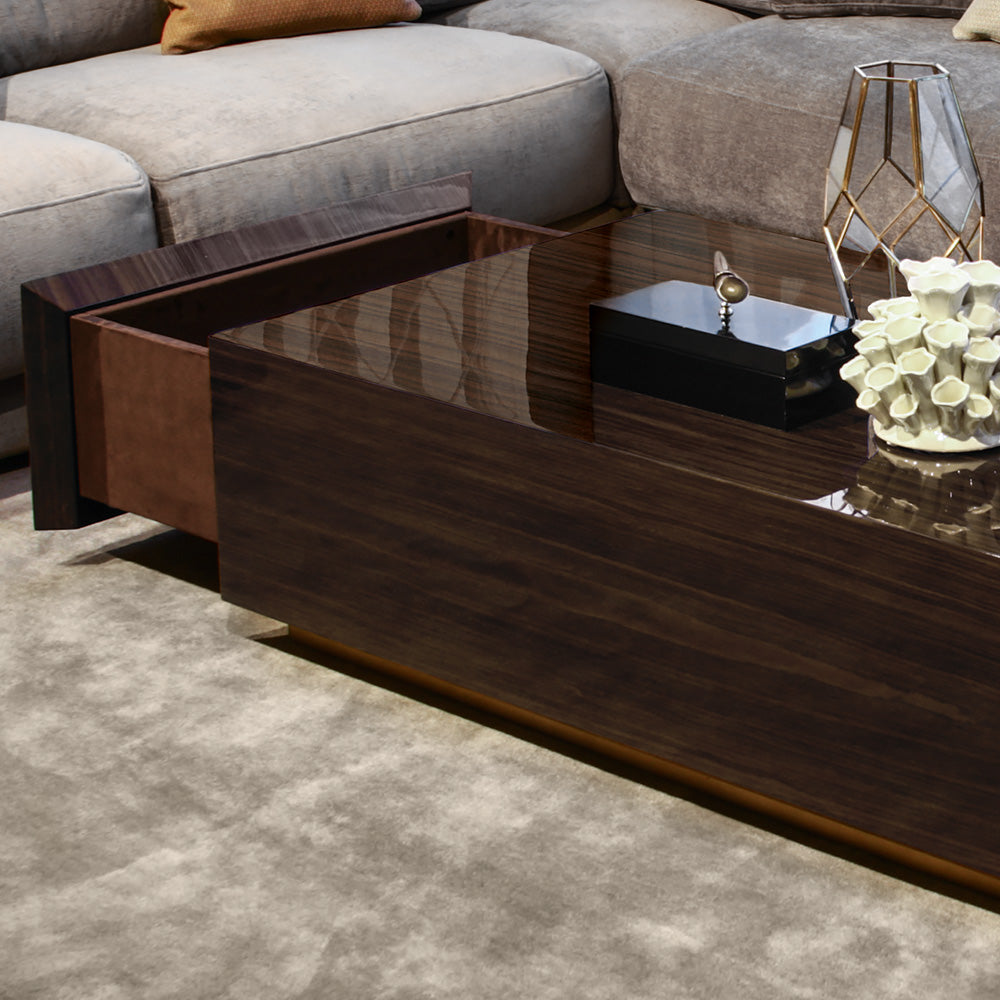 Italian Designer Walnut Veneer Storage Box Coffee Table