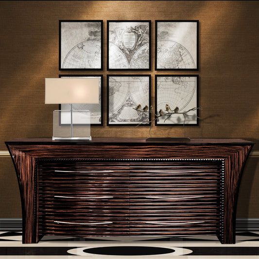 Italian Ebony Macassar Veneer 6 Drawer Sideboard