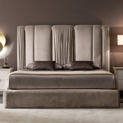 Italian Pleat Upholstered Velvet Bed