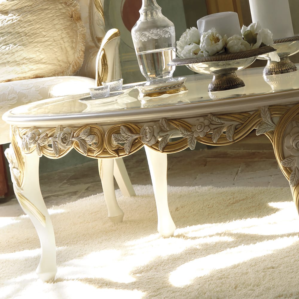 Italian Rose And Ribbon Oval Coffee Table