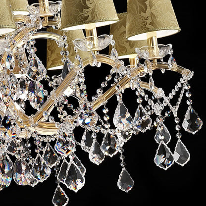 Italian Crystal Chandelier With Gold Damask Shades