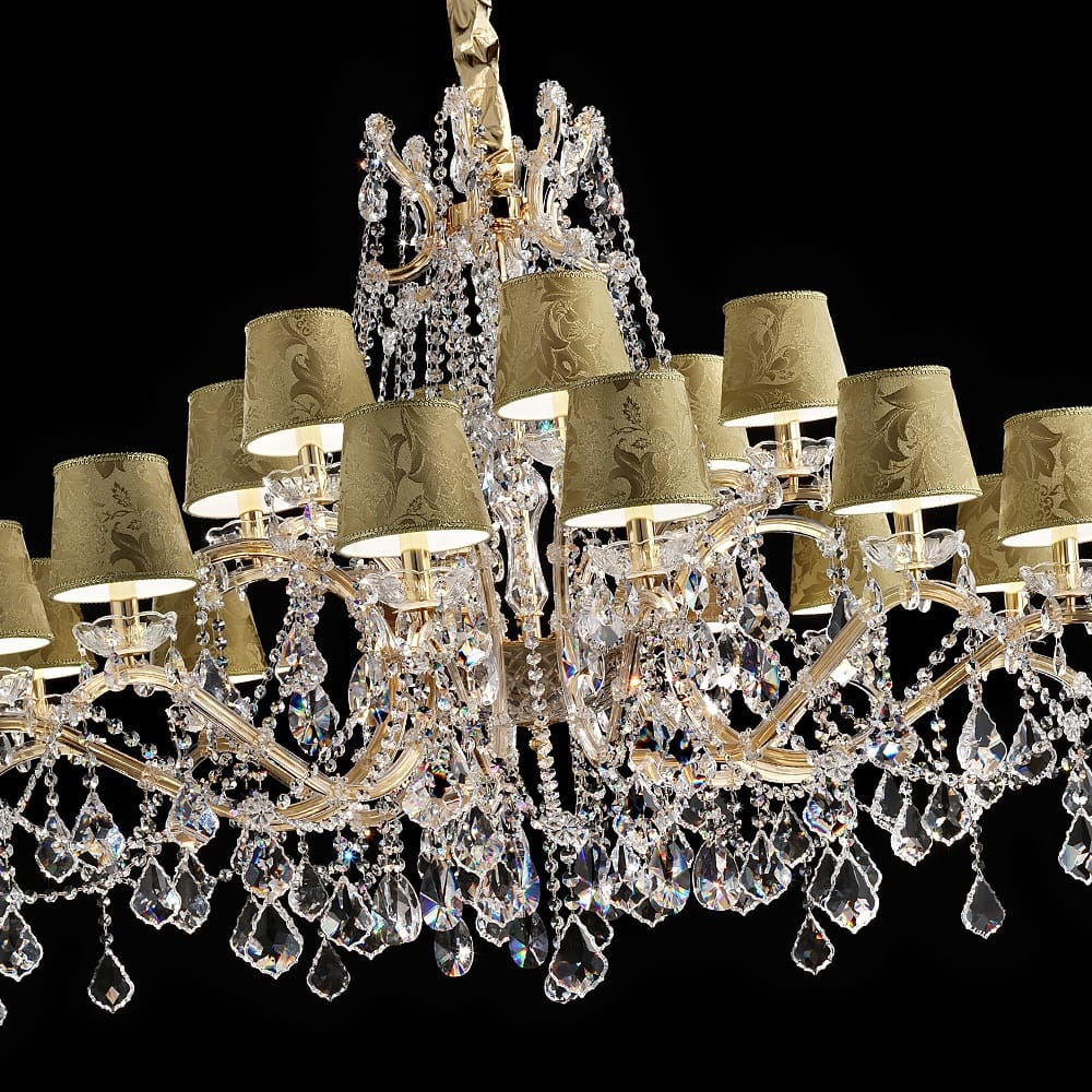 Italian Crystal Chandelier With Gold Damask Shades