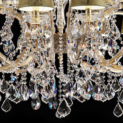 Italian Crystal Chandelier With Gold Damask Shades