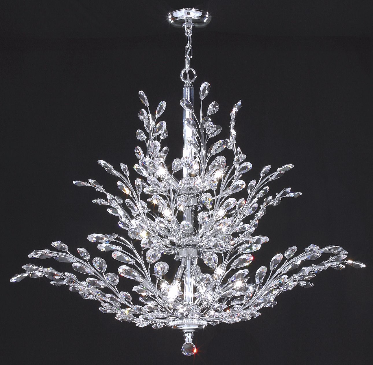 James R. Moder Florale 38" Wide Silver and Crystal Leaf Chandelier