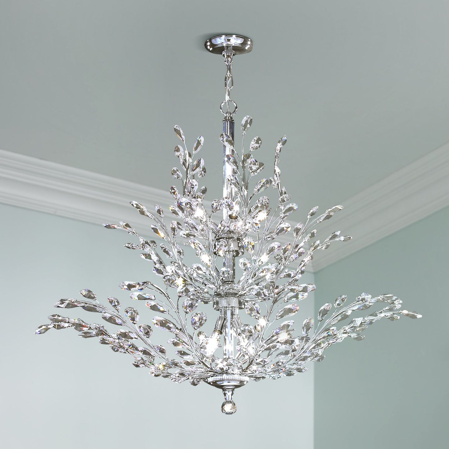 James R. Moder Florale 38" Wide Silver and Crystal Leaf Chandelier