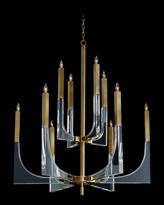 John Richard Acrylic and Brass 38" Wide 10-Light Chandelier