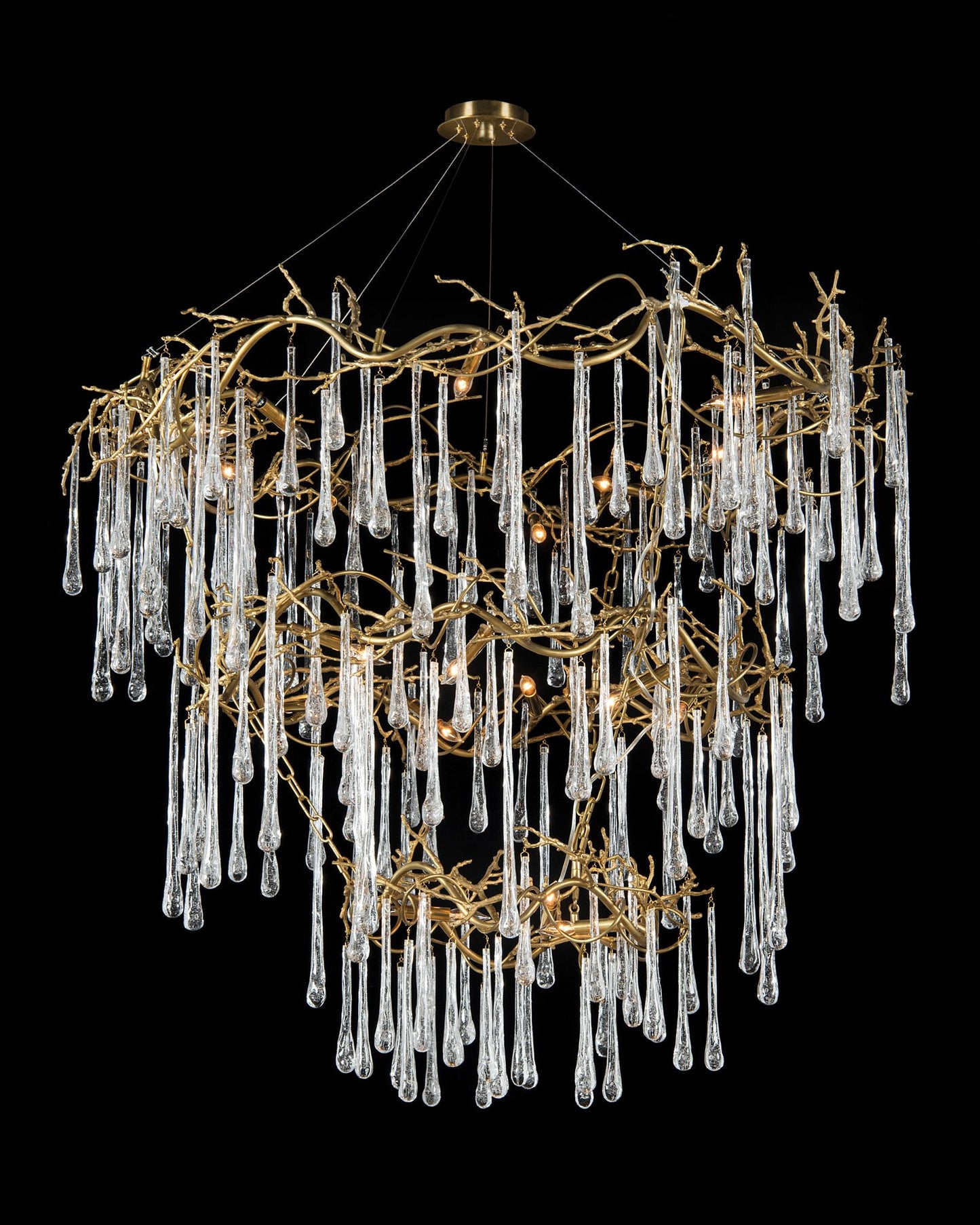 John Richard Branched Crystal 56" Wide Brass 20-Light Chandelier