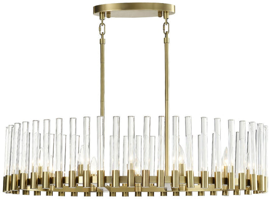 Julian 12-Light 40 Inch Oval Aged Brass Linear Glass Chandelier