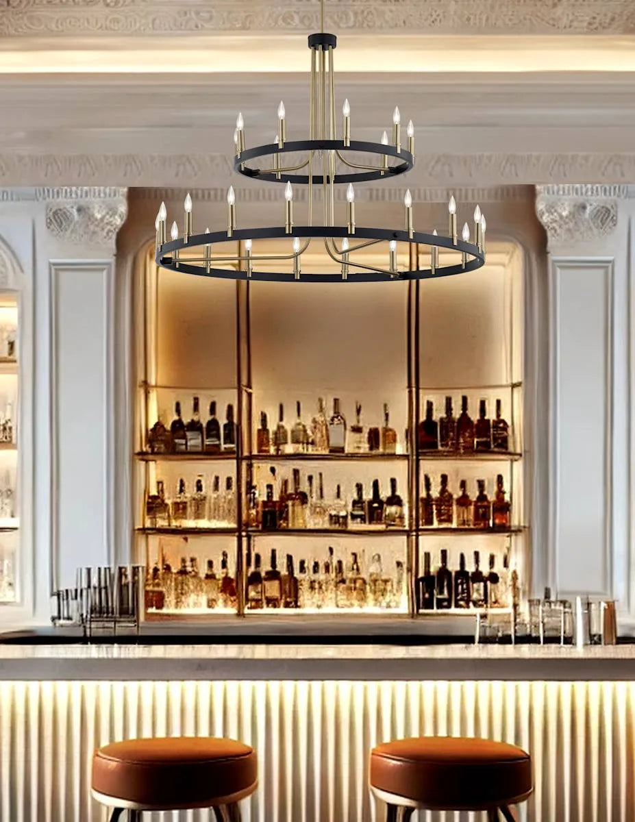 Matte Black Brass Tiered Chandelier