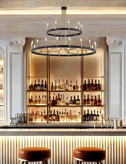 Matte Black Brass Tiered Chandelier