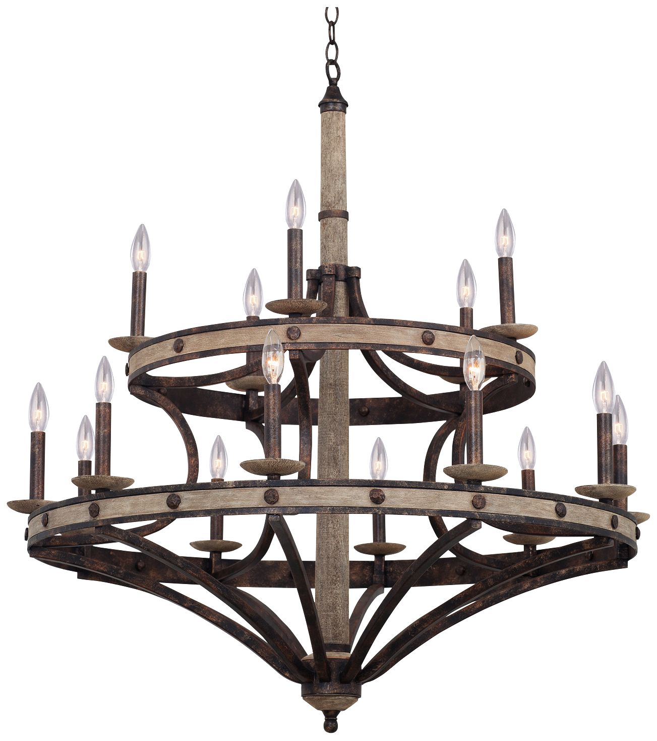 Coronado 38" Wide Wrought Iron Wagon Wheel Chandelier