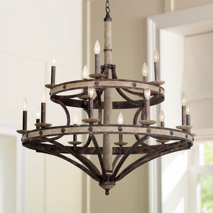 Coronado 38" Wide Wrought Iron Wagon Wheel Chandelier