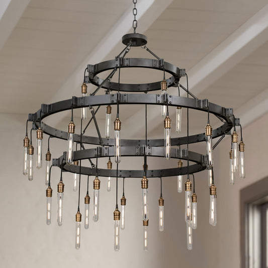 Kalco Stuyvesant 48" Matte Gun Metal 36-Light 3-Tier Ring Chandelier